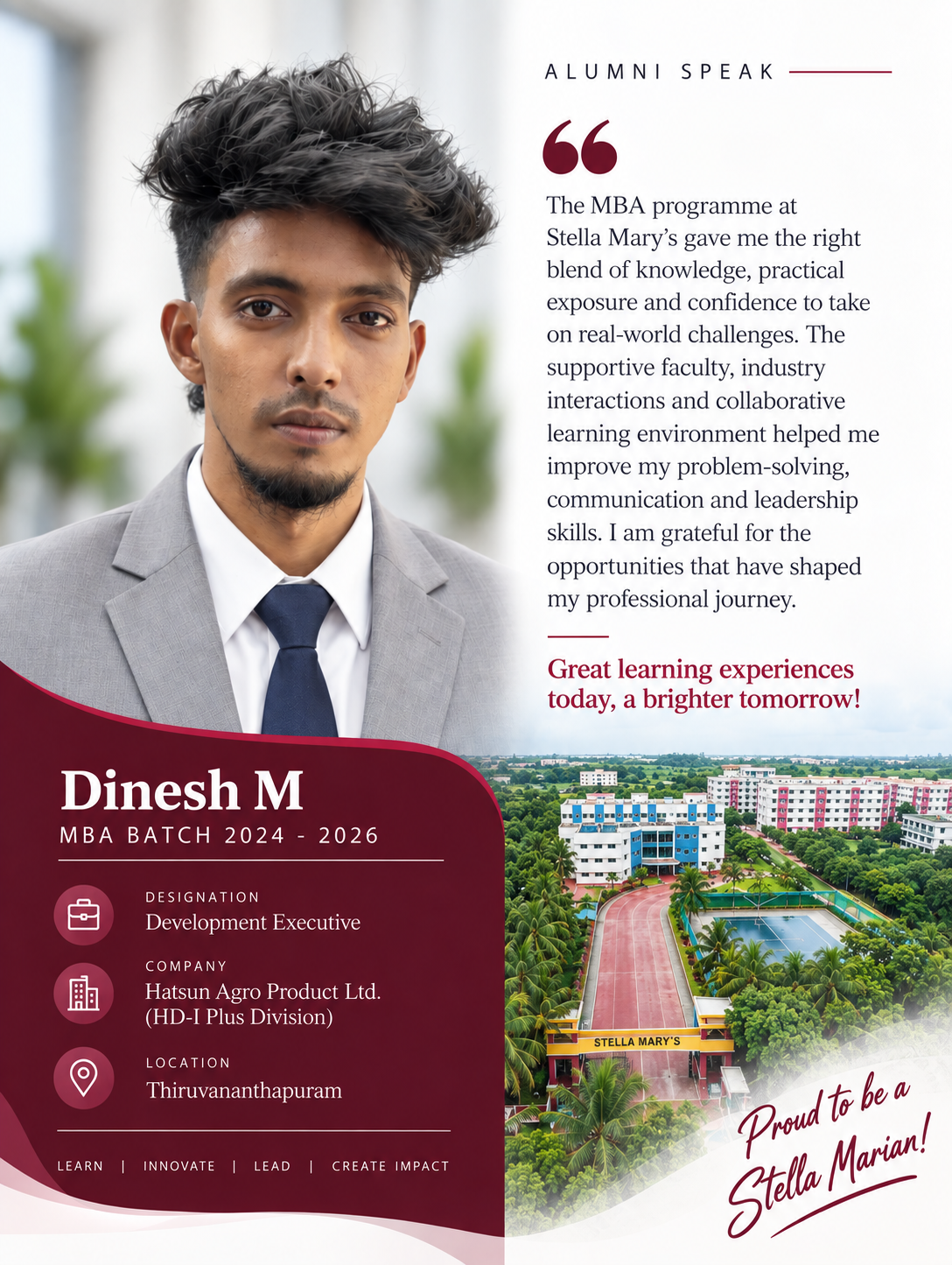 Student testimonial by Dinesh M, MBA, Stella Mary's College of Engineering