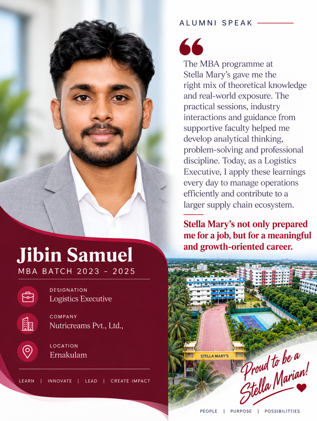 Student testimonial by Jibin Samuel, MBA, Stella Mary's College of Engineering