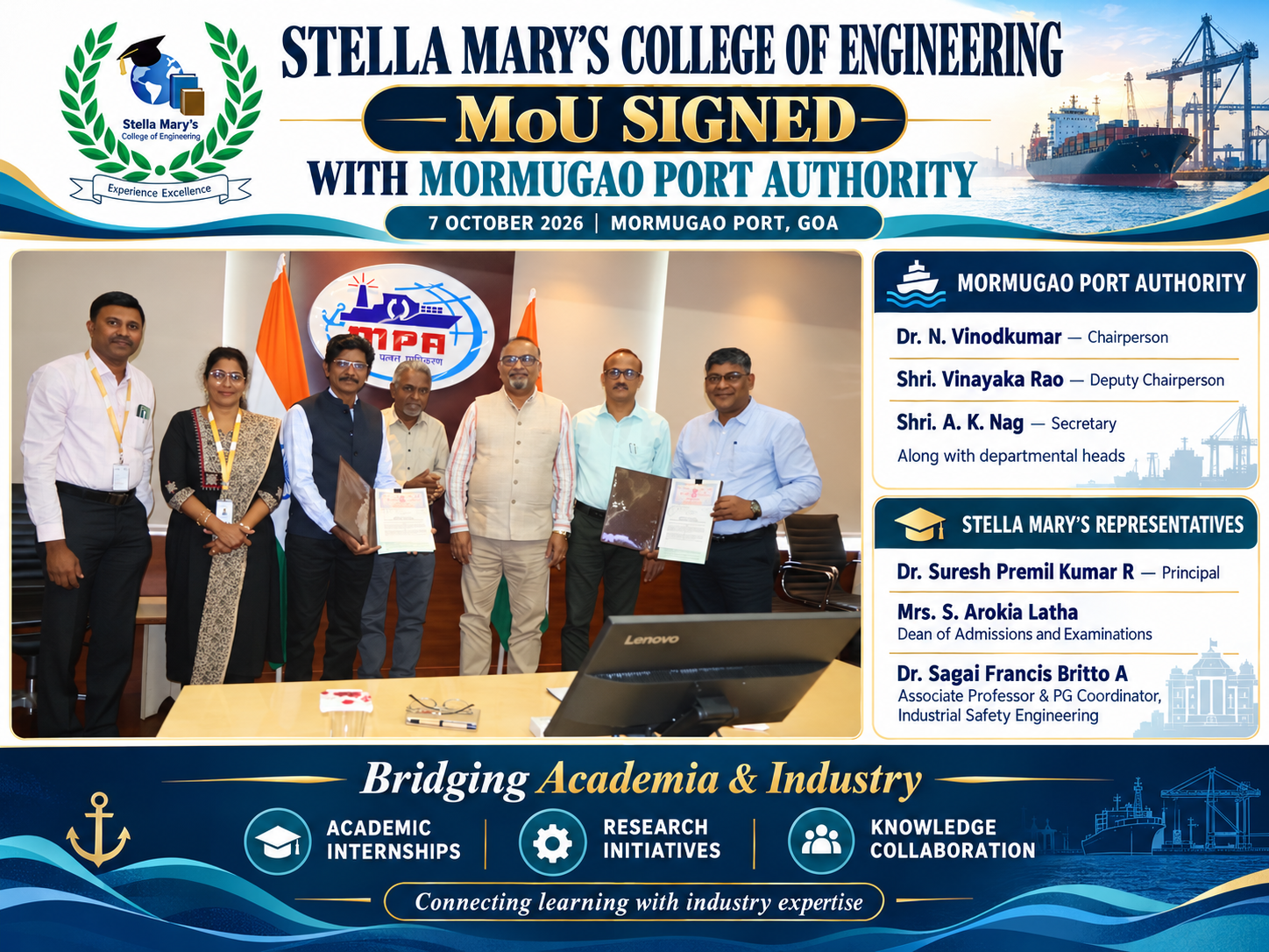 Stella Mary’s College of Engineering Signs Strategic MoU with Mormugao Port Authority, Goa!
