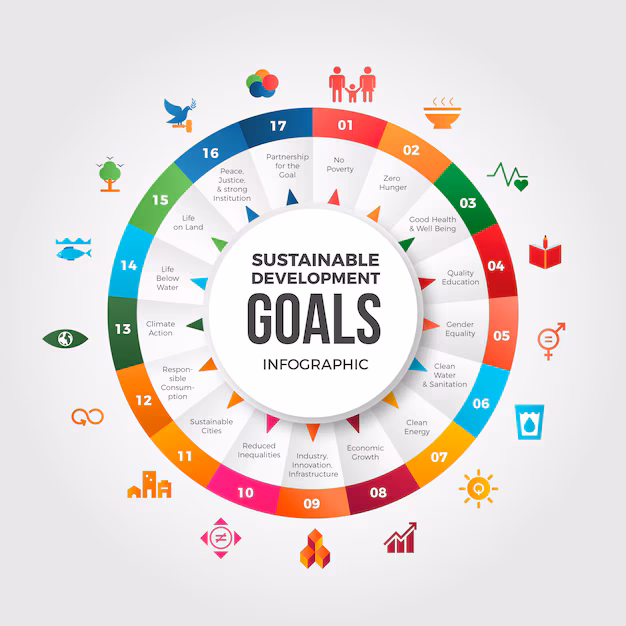 Colourful Sustainable Development Goals infographic representing the 17 United Nations SDGs